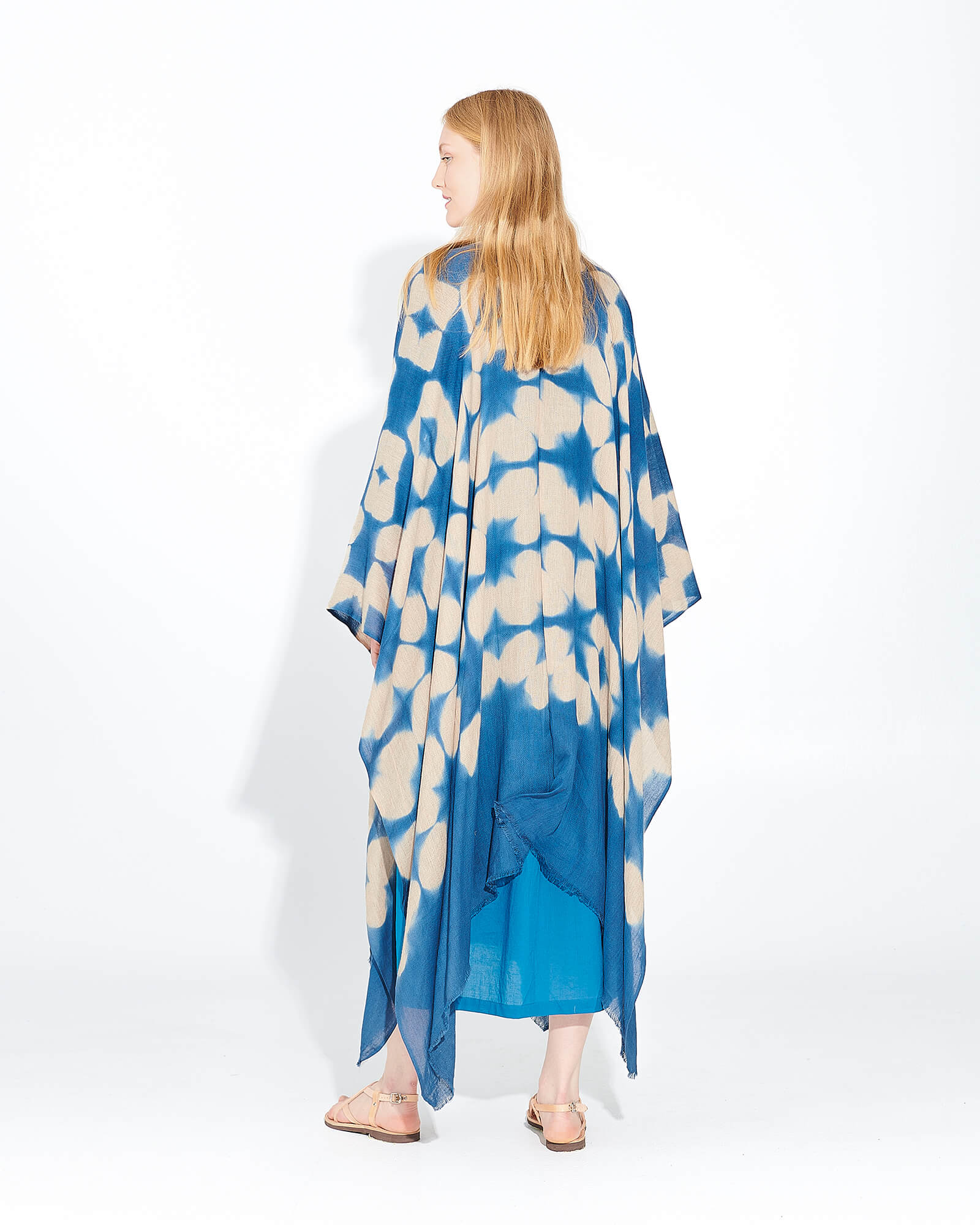 Shibori tie dye Cape in blue Turquoise